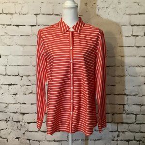 🐞 Foxcroft Orange Stripped Button Down Top Size 14 (EUC)